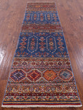 Blue Khorjin Persian Gabbeh Hand Knotted Wool Runner Rug - 2' 7" X 9' 8" - Golden Nile