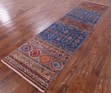Blue Khorjin Persian Gabbeh Hand Knotted Wool Runner Rug - 2' 7" X 9' 8" - Golden Nile