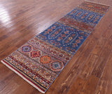 Blue Khorjin Persian Gabbeh Hand Knotted Wool Runner Rug - 2' 7" X 9' 8" - Golden Nile