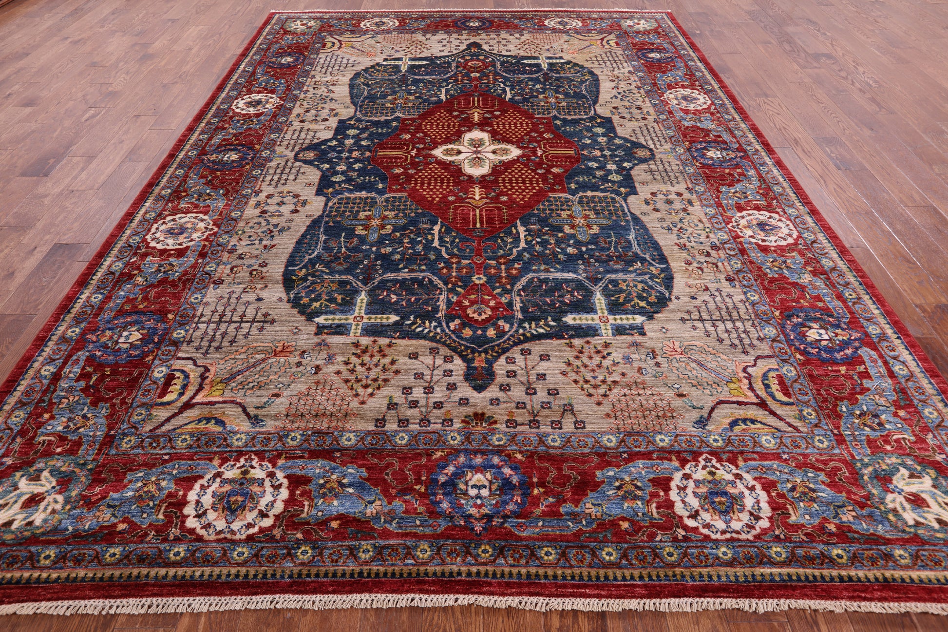 Blue Persian Tabriz Hand Knotted Wool Rug - 8' 9" X 11' 11" - Golden Nile