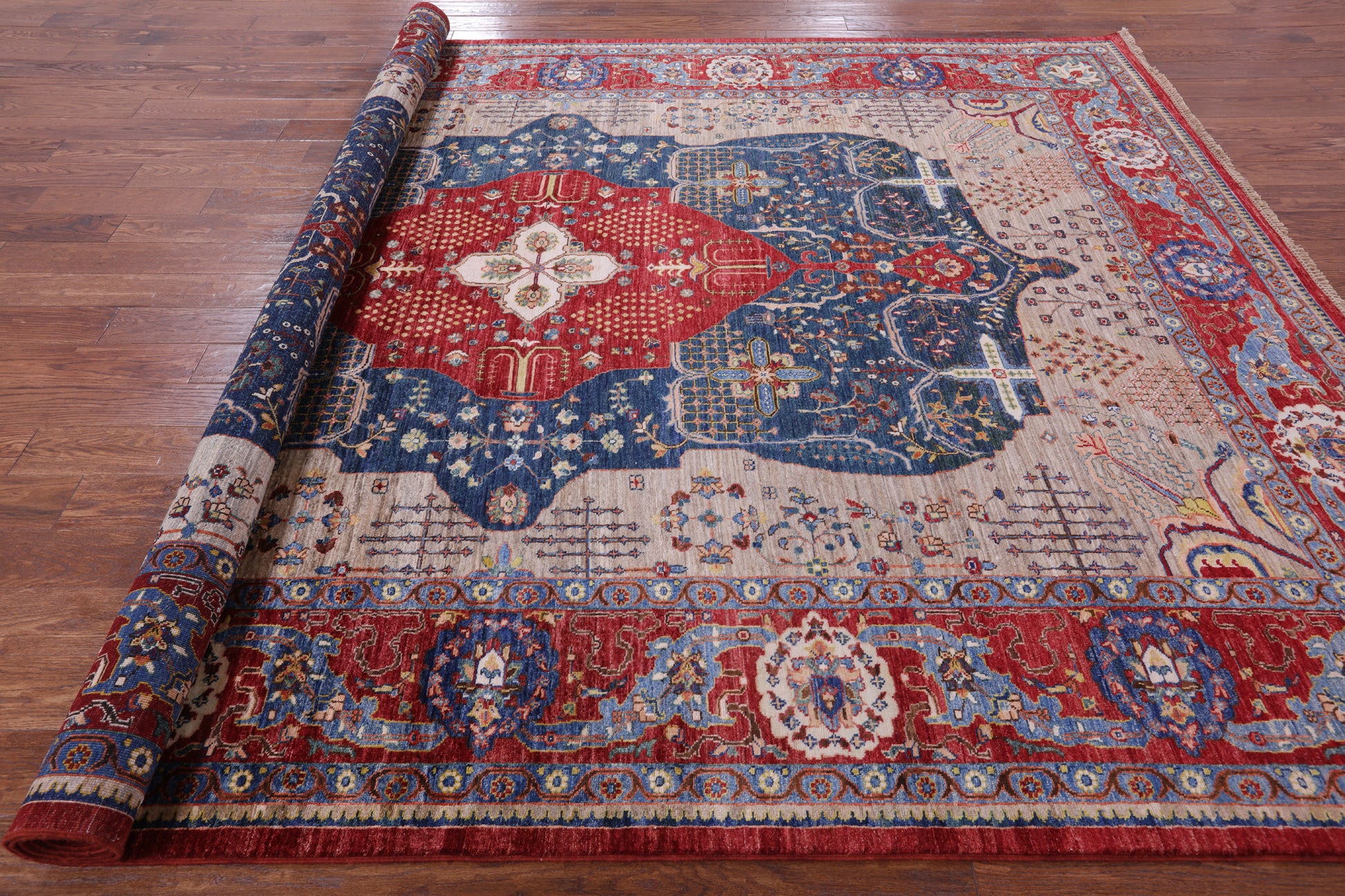 Blue Persian Tabriz Hand Knotted Wool Rug - 8' 9" X 11' 11" - Golden Nile