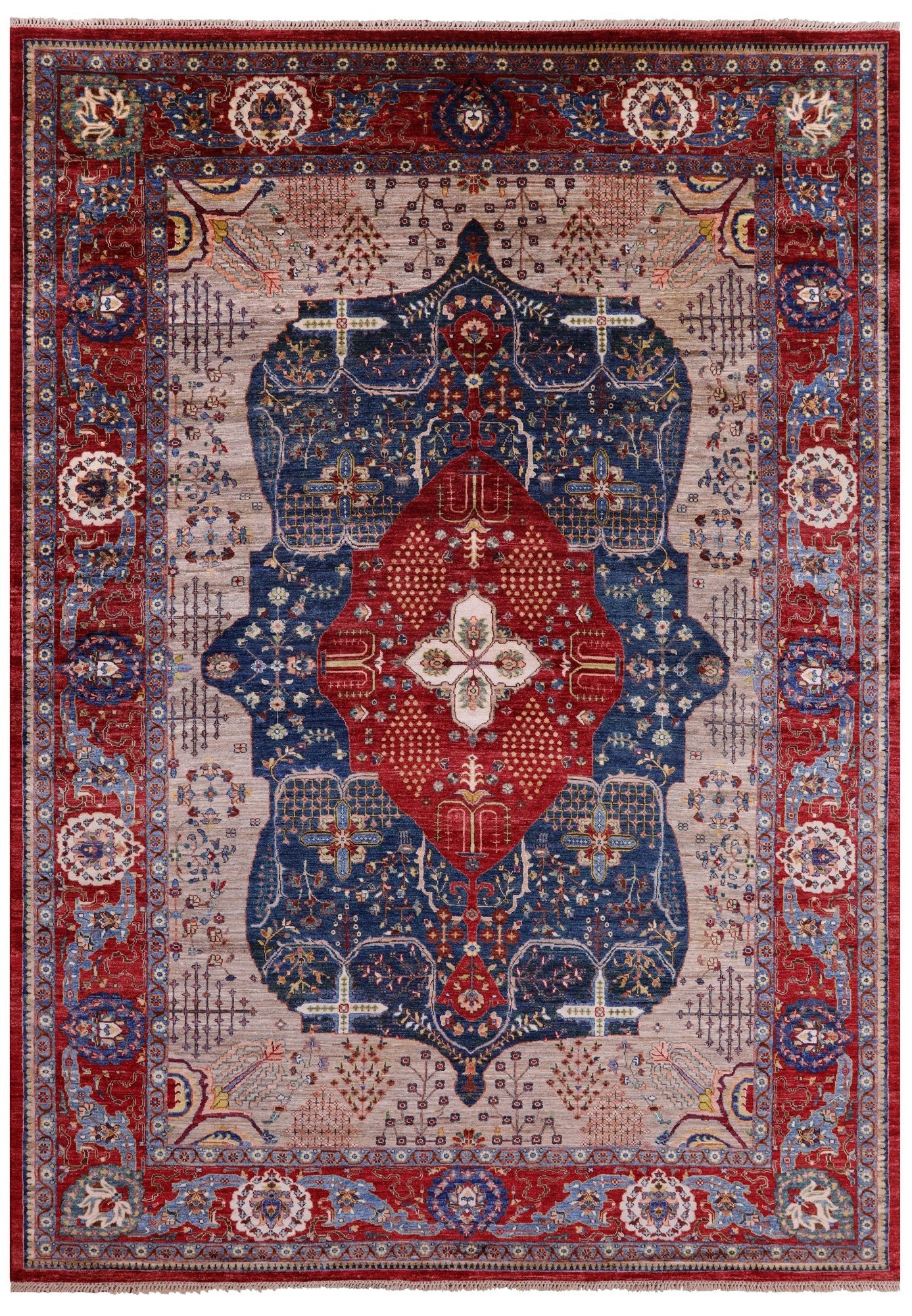 Blue Persian Tabriz Hand Knotted Wool Rug - 8' 9" X 11' 11" - Golden Nile