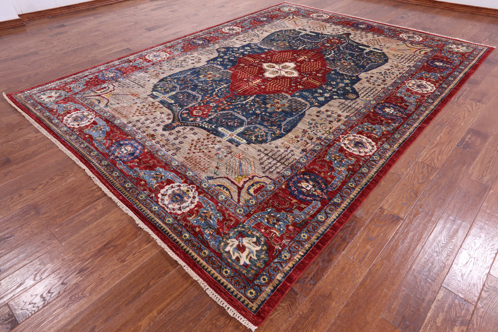 Blue Persian Tabriz Hand Knotted Wool Rug - 8' 9" X 11' 11" - Golden Nile
