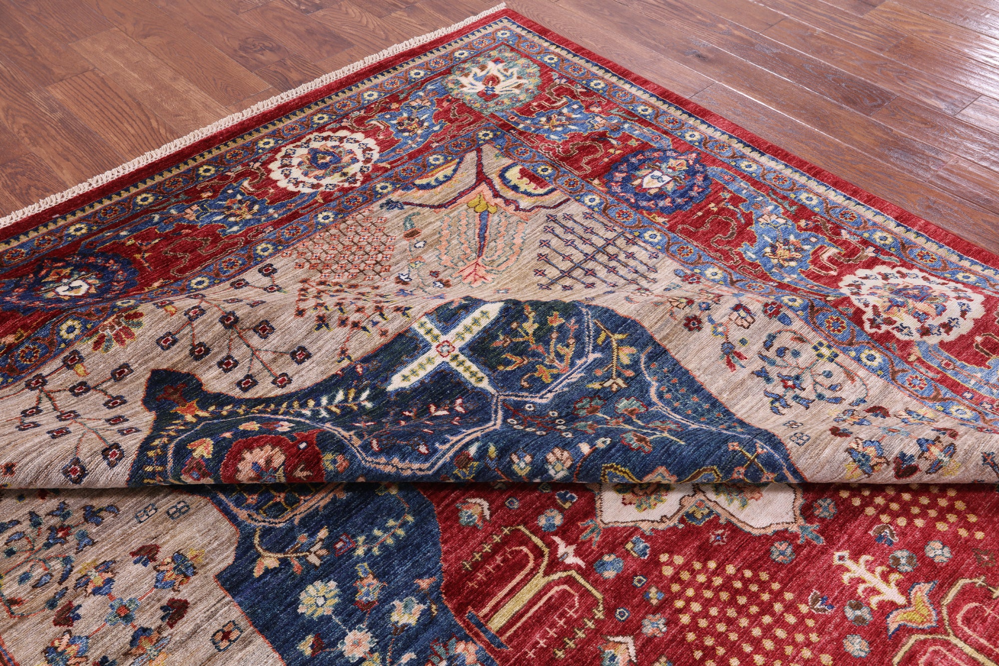 Blue Persian Tabriz Hand Knotted Wool Rug - 8' 9" X 11' 11" - Golden Nile