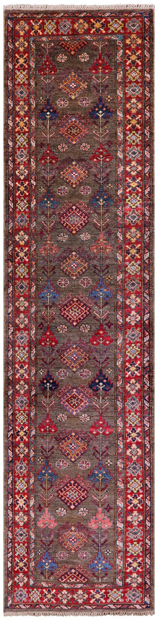 Super Kazak Hand Knotted Wool Runner Rug - 2' 6" X 10' 8" - Golden Nile