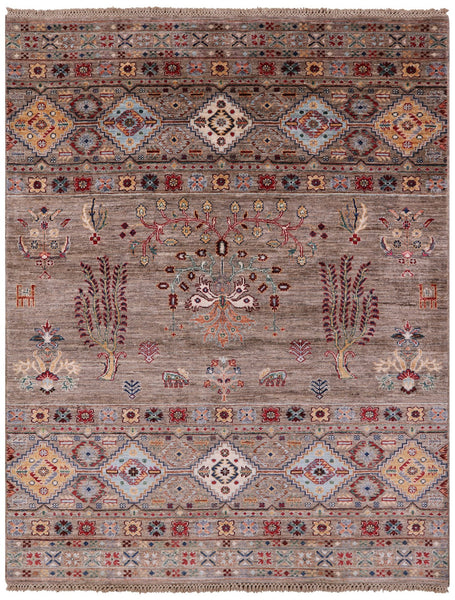 Khorjin Persian Gabbeh Handmade Wool Rug - 5' 1" X 6' 7" - Golden Nile