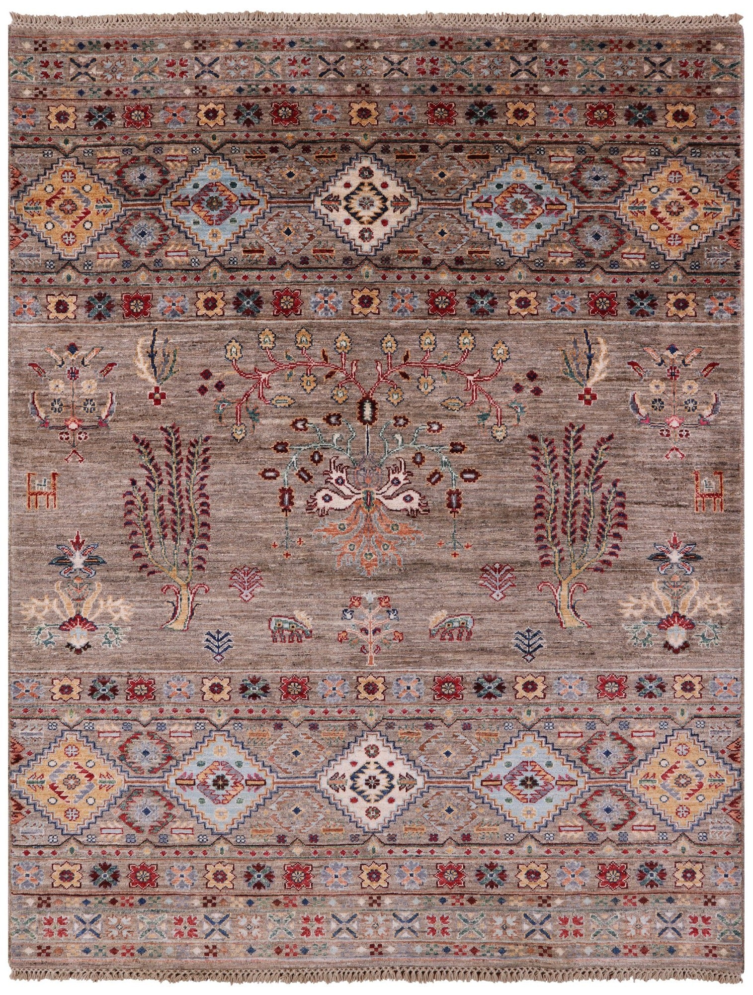 Khorjin Persian Gabbeh Handmade Wool Rug - 5' 1" X 6' 7" - Golden Nile