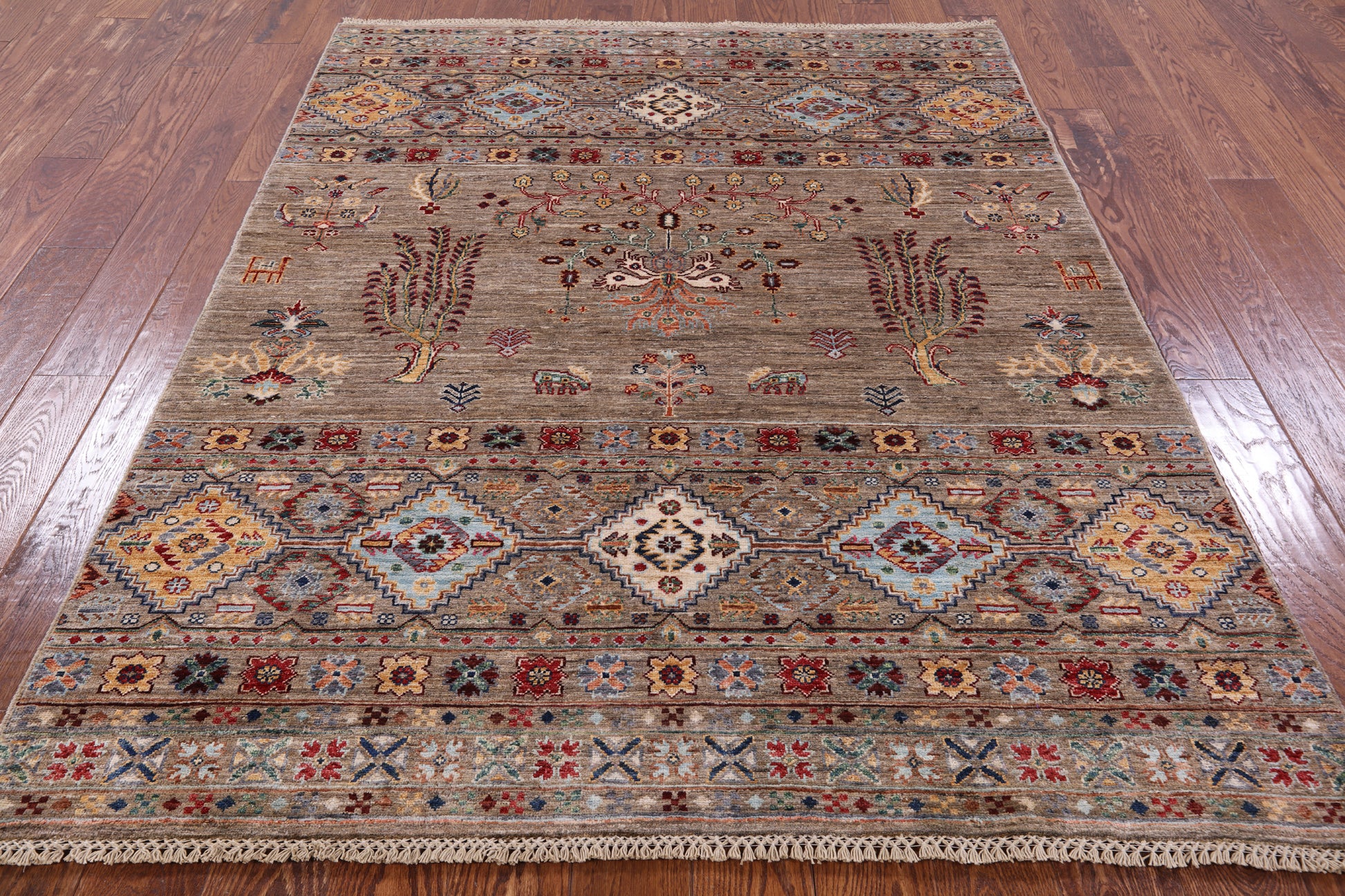 Khorjin Persian Gabbeh Handmade Wool Rug - 5' 1" X 6' 7" - Golden Nile