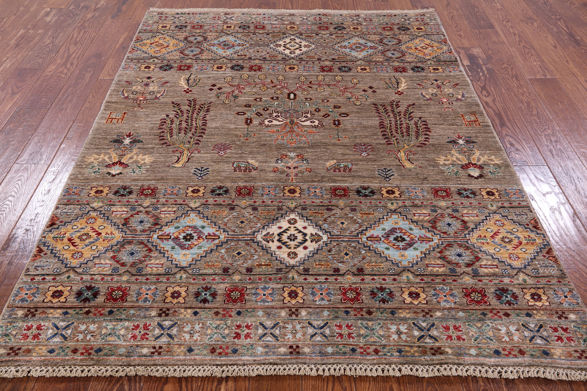Khorjin Persian Gabbeh Handmade Wool Rug - 5' 1" X 6' 7" - Golden Nile
