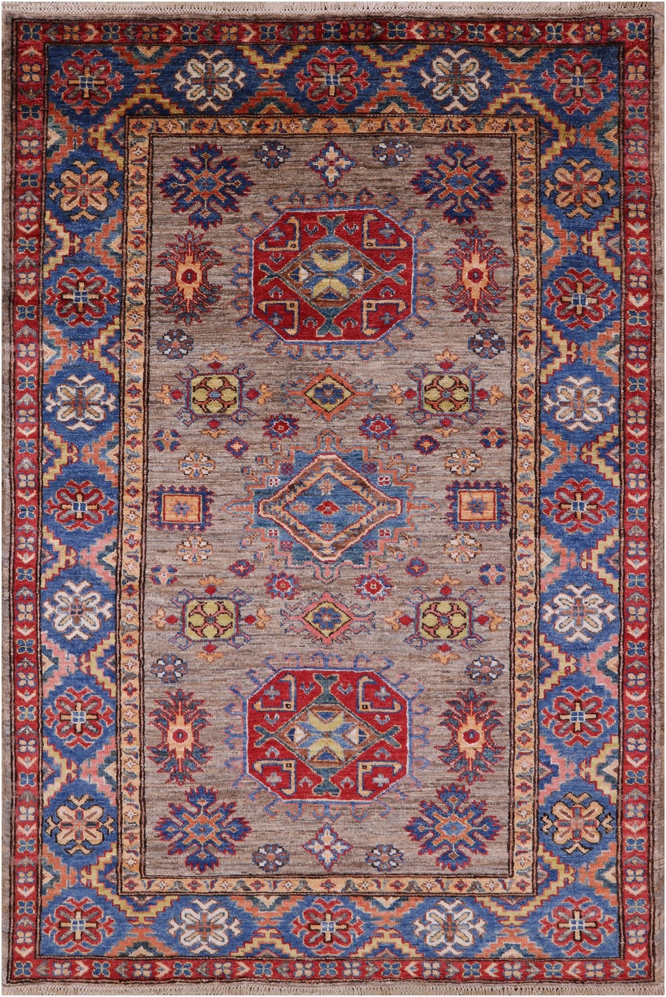 Super Kazak Hand Knotted Wool Rug - 3' 10" X 5' 10" - Golden Nile