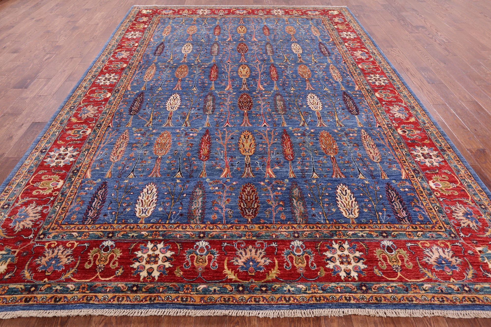 Blue Persian Fine Serapi Hand Knotted Wool Rug - 9' 0" X 11' 11" - Golden Nile