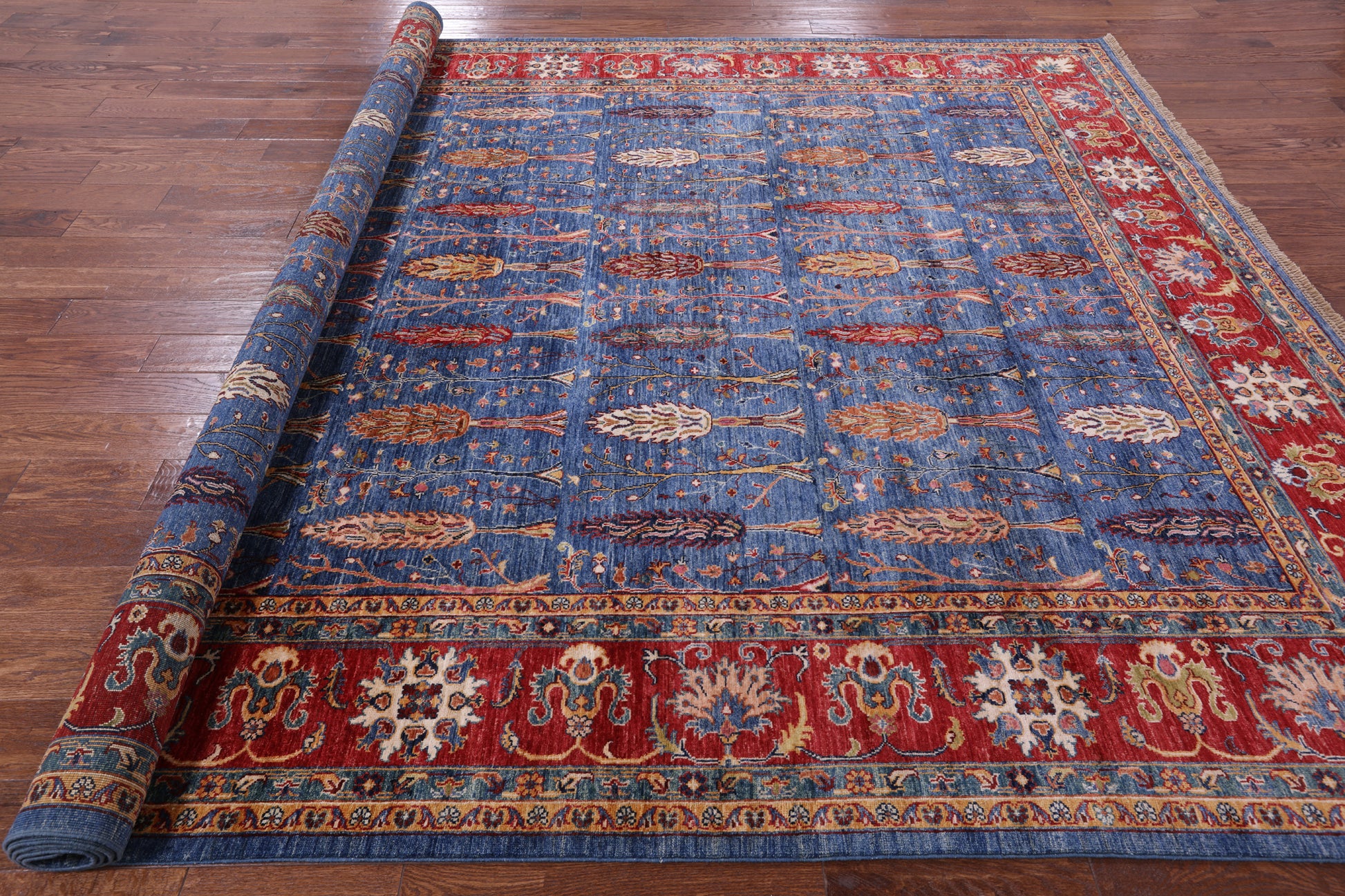 Blue Persian Fine Serapi Hand Knotted Wool Rug - 9' 0" X 11' 11" - Golden Nile