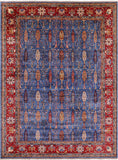 Blue Persian Fine Serapi Hand Knotted Wool Rug - 9' 0" X 11' 11" - Golden Nile