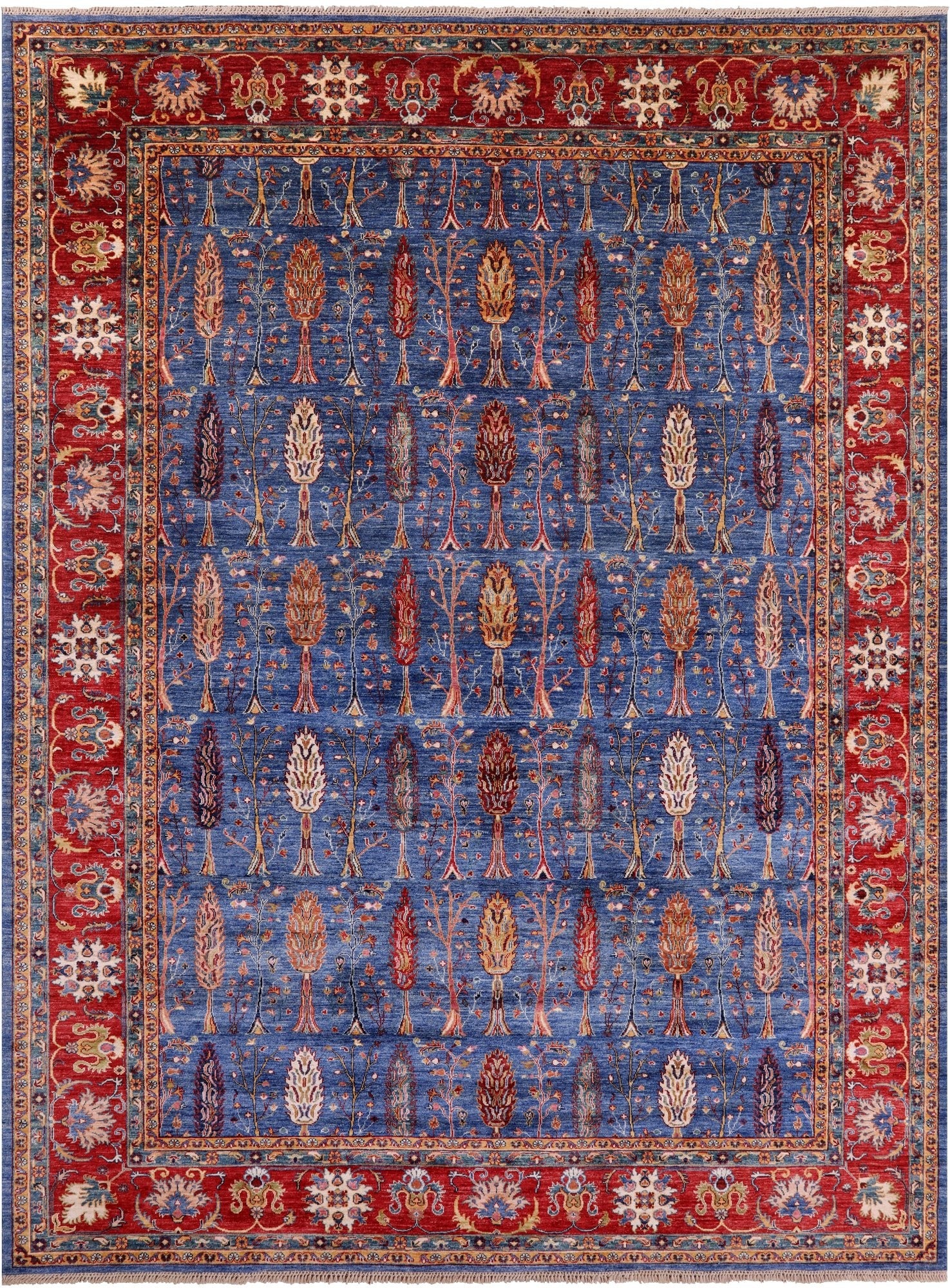 Blue Persian Fine Serapi Hand Knotted Wool Rug - 9' 0" X 11' 11" - Golden Nile