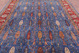 Blue Persian Fine Serapi Hand Knotted Wool Rug - 9' 0" X 11' 11" - Golden Nile