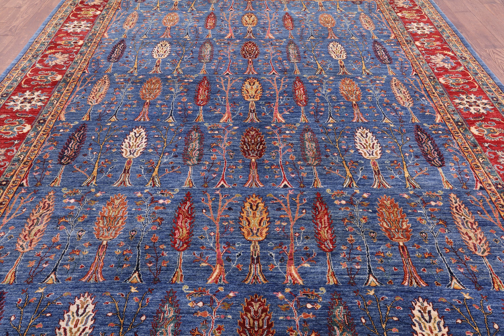 Blue Persian Fine Serapi Hand Knotted Wool Rug - 9' 0" X 11' 11" - Golden Nile