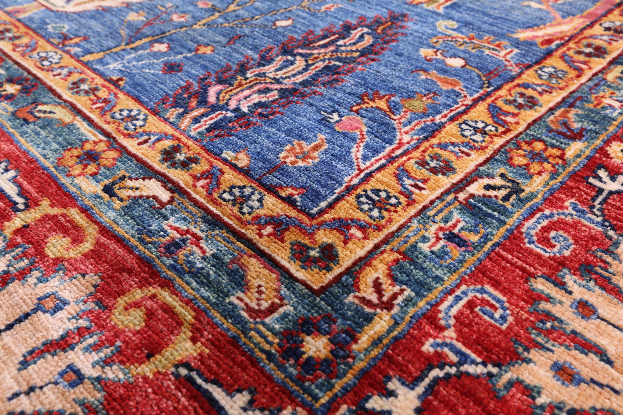Blue Persian Fine Serapi Hand Knotted Wool Rug - 9' 0" X 11' 11" - Golden Nile