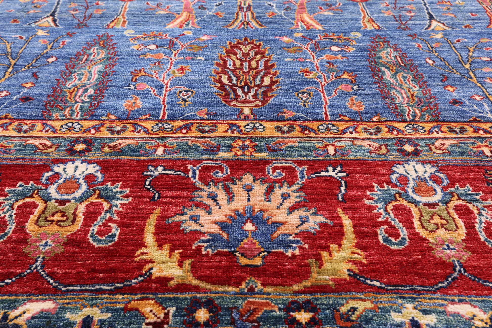 Blue Persian Fine Serapi Hand Knotted Wool Rug - 9' 0" X 11' 11" - Golden Nile