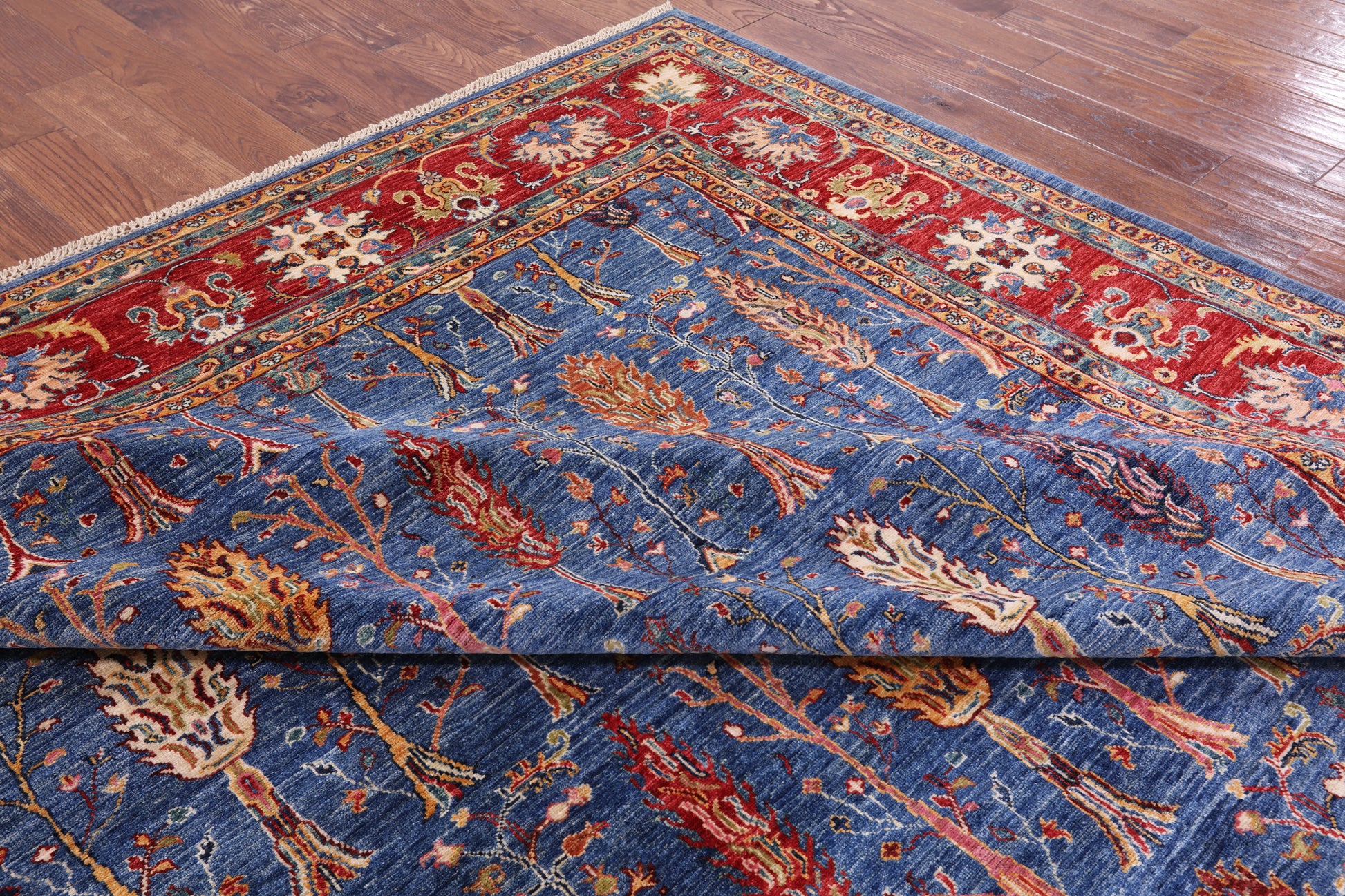 Blue Persian Fine Serapi Hand Knotted Wool Rug - 9' 0" X 11' 11" - Golden Nile