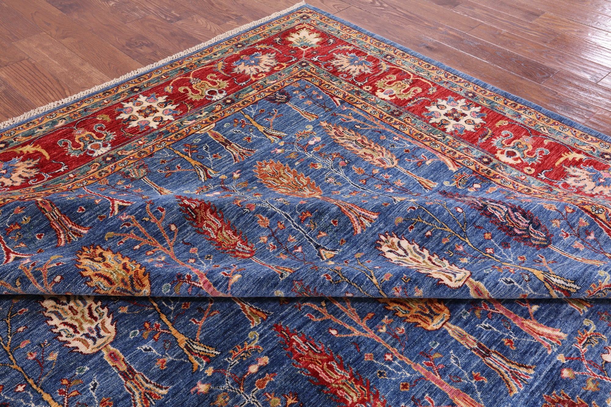 Blue Persian Fine Serapi Hand Knotted Wool Rug - 9' 0" X 11' 11" - Golden Nile