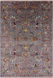 Grey Peshawar Handmade Wool Rug - 5' 8" X 8' 1" - Golden Nile