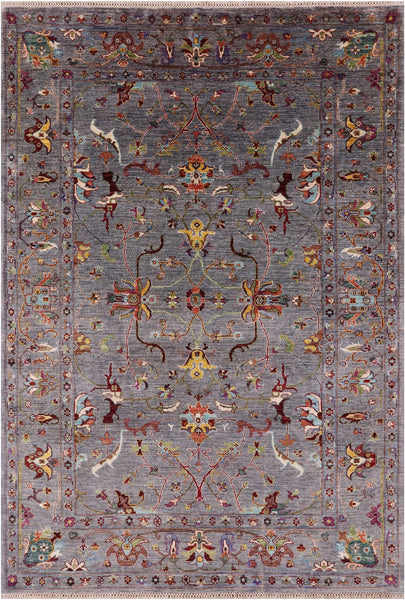 Grey Peshawar Handmade Wool Rug - 5' 8" X 8' 1" - Golden Nile