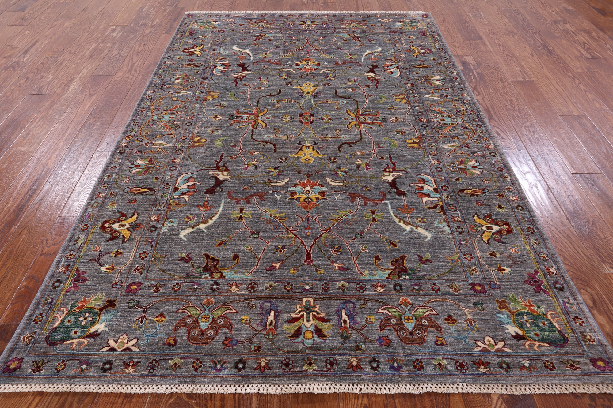 Grey Peshawar Handmade Wool Rug - 5' 8" X 8' 1" - Golden Nile