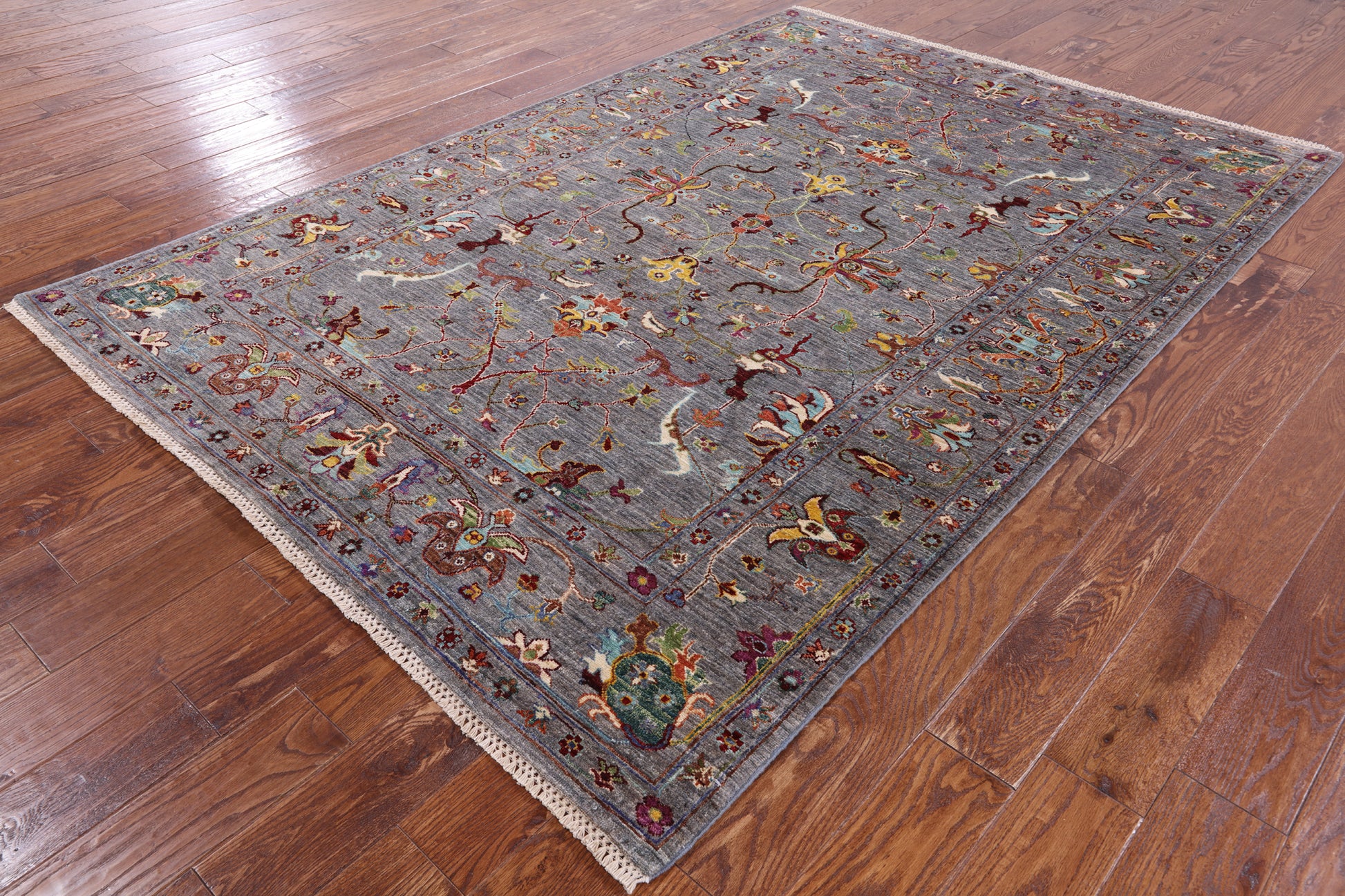 Grey Peshawar Handmade Wool Rug - 5' 8" X 8' 1" - Golden Nile