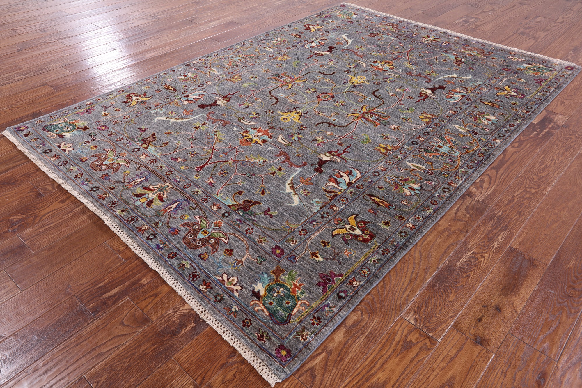 Grey Peshawar Handmade Wool Rug - 5' 8" X 8' 1" - Golden Nile