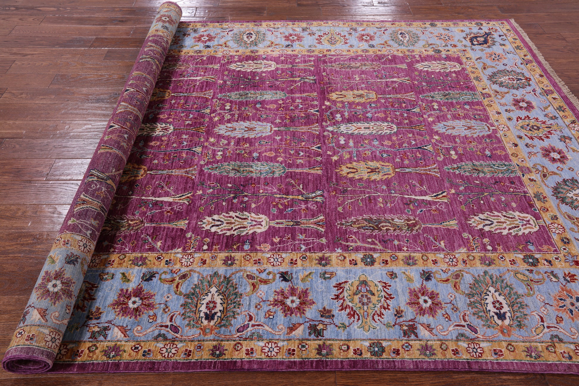 Purple Persian Fine Serapi Hand Knotted Wool Rug - 6' 10" X 9' 8" - Golden Nile
