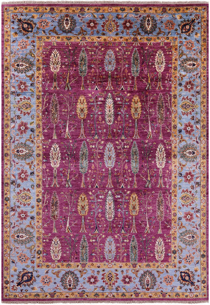 Purple Persian Fine Serapi Hand Knotted Wool Rug - 6' 10" X 9' 8" - Golden Nile