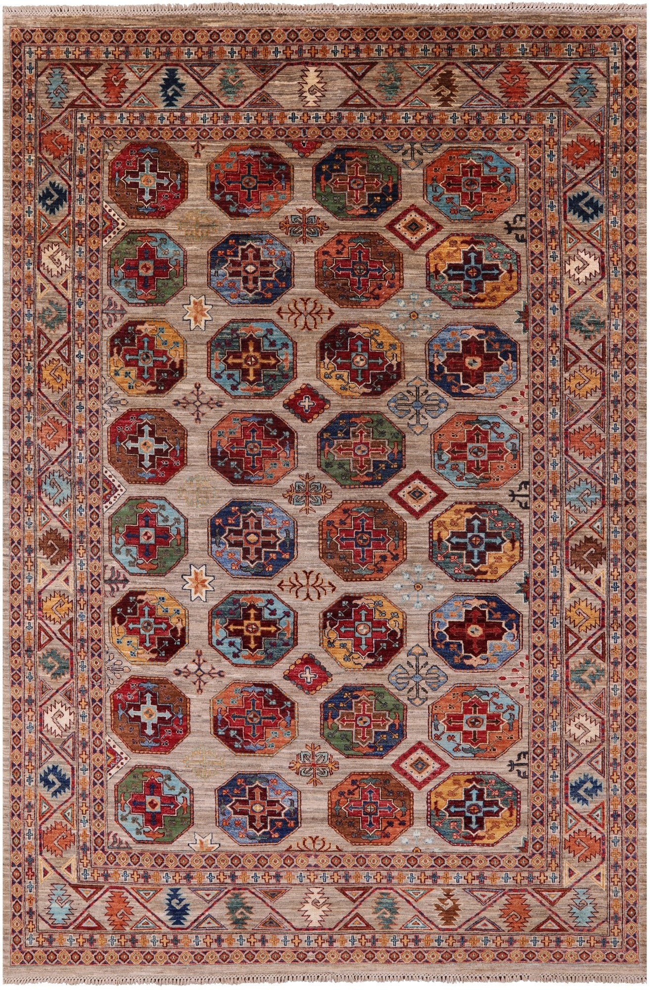 Turkmen Ersari Handmade Wool Rug - 6' 9" X 10' 0" - Golden Nile
