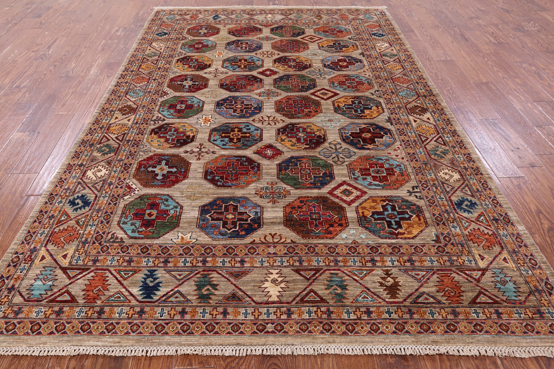 Turkmen Ersari Handmade Wool Rug - 6' 9" X 10' 0" - Golden Nile