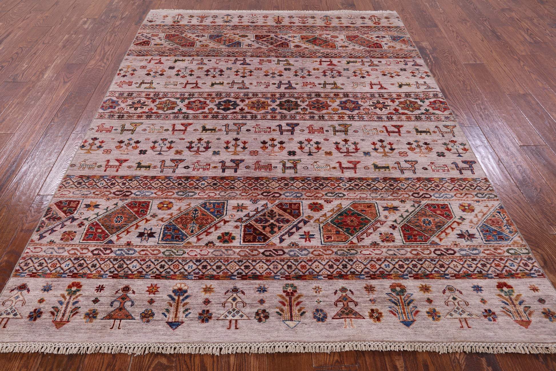 Persian Tribal Gabbeh Handmade Wool Rug - 5' 8" X 7' 8" - Golden Nile