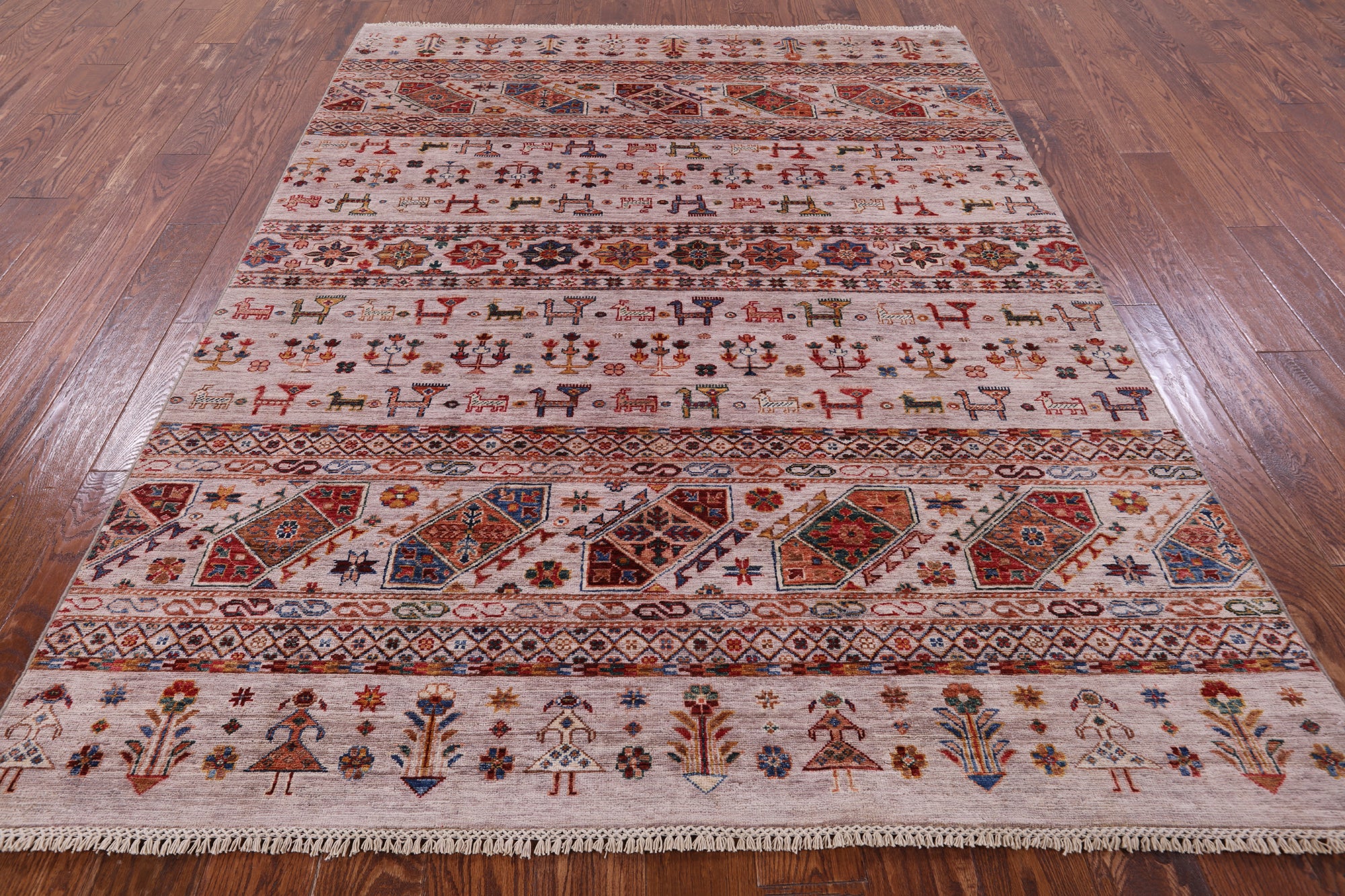 Persian Tribal Gabbeh Handmade Wool Rug - 5' 8" X 7' 8" - Golden Nile