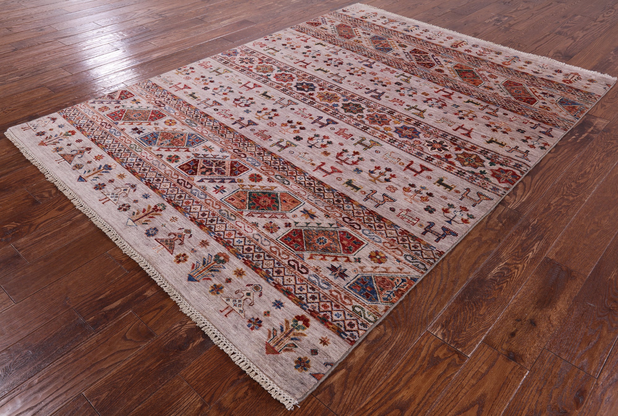 Persian Tribal Gabbeh Handmade Wool Rug - 5' 8" X 7' 8" - Golden Nile