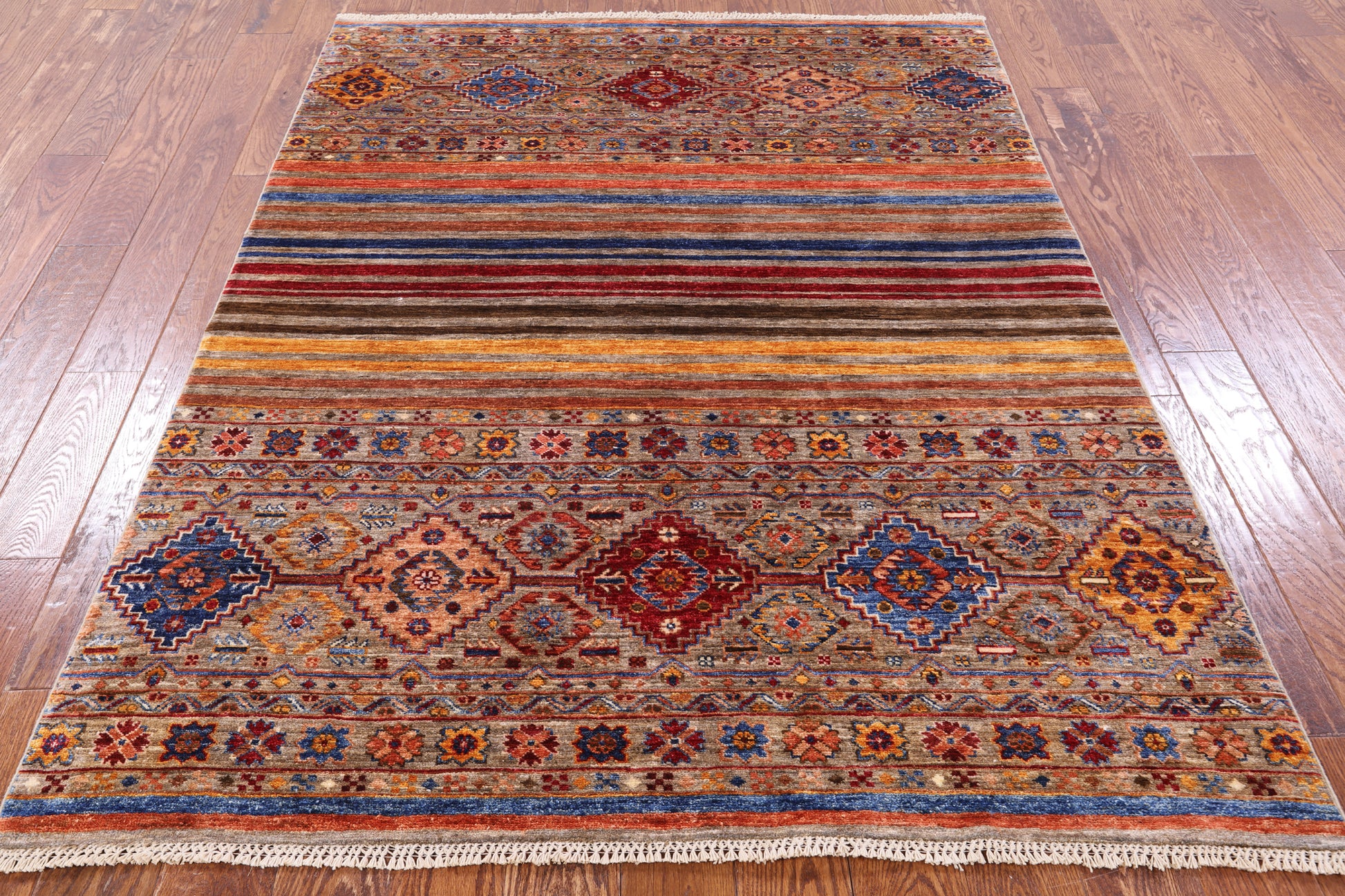 Khorjin Persian Gabbeh Handmade Wool Rug - 5' 0" X 6' 8" - Golden Nile