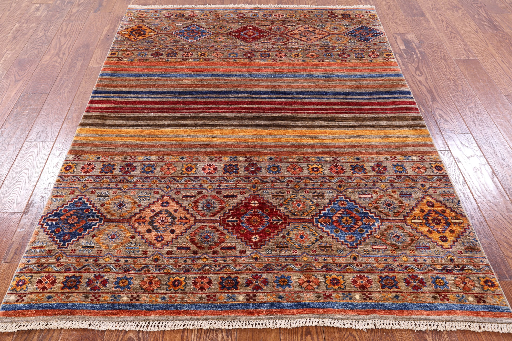 Khorjin Persian Gabbeh Handmade Wool Rug - 5' 0" X 6' 8" - Golden Nile