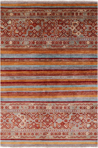 Khorjin Persian Gabbeh Hand Knotted Wool Rug - 5' 7" X 8' 2" - Golden Nile