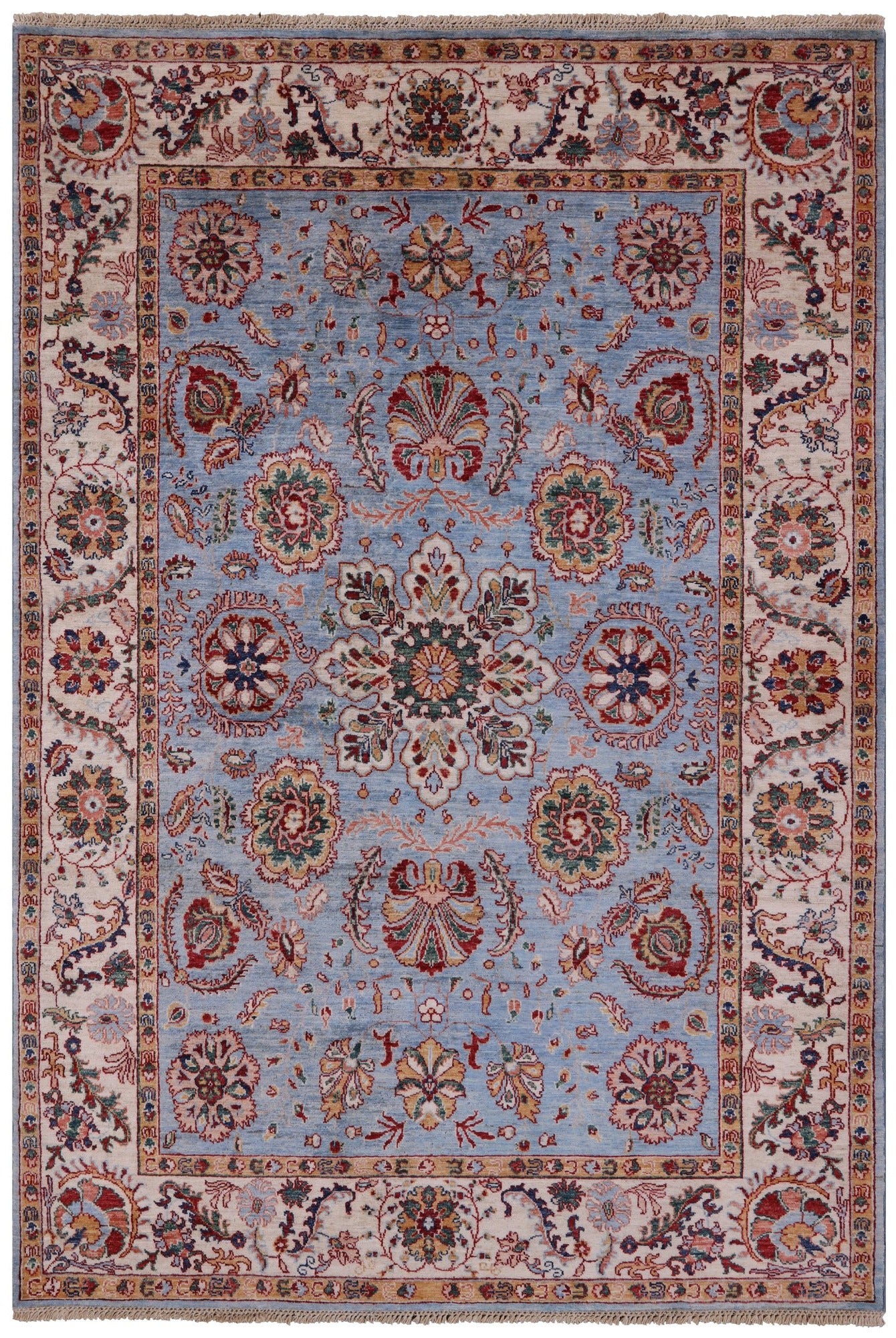 Blue Peshawar Hand Knotted Wool Rug - 5' 6" X 8' 0" - Golden Nile