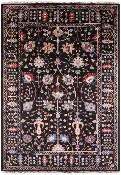 Brown Peshawar Hand Knotted Wool Rug - 5' 7" X 7' 10" - Golden Nile