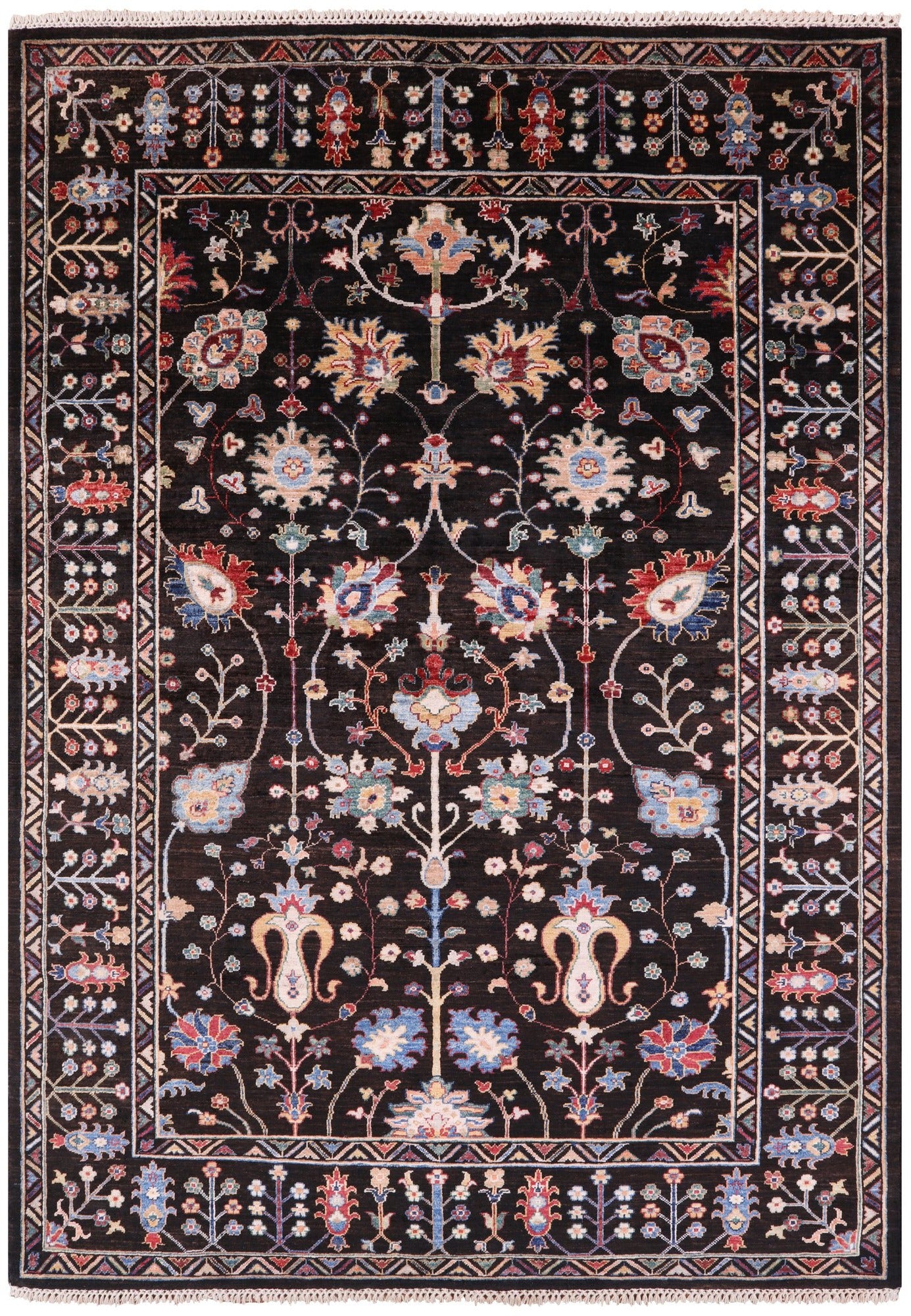 Brown Peshawar Hand Knotted Wool Rug - 5' 7" X 7' 10" - Golden Nile