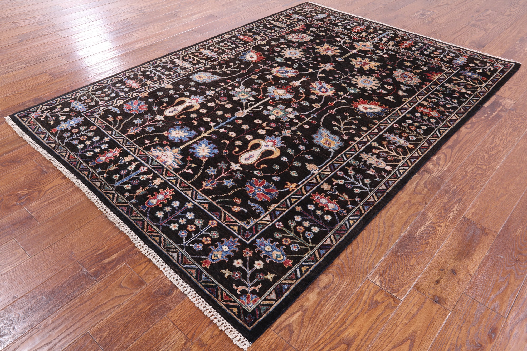 Brown Peshawar Hand Knotted Wool Rug - 5' 7" X 7' 10" - Golden Nile