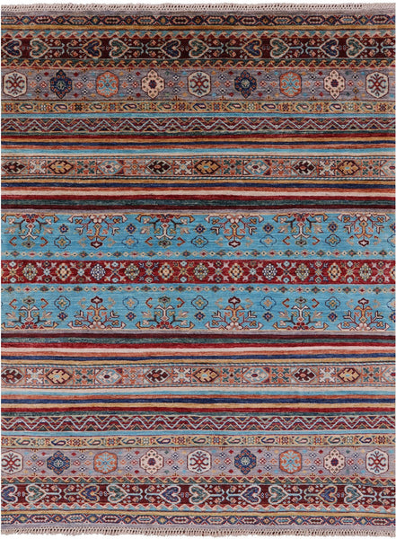 Khorjin Persian Gabbeh Hand Knotted Wool Rug - 5' 0" X 6' 4" - Golden Nile
