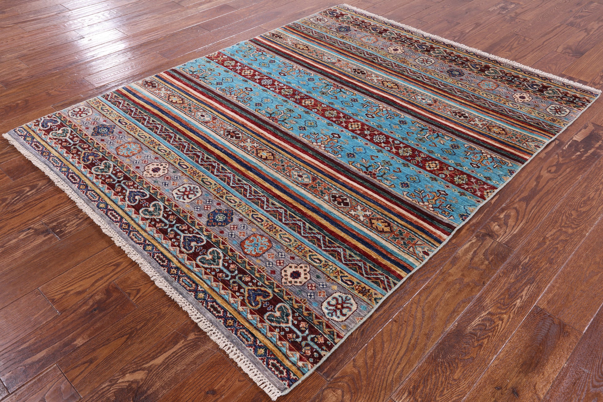Khorjin Persian Gabbeh Hand Knotted Wool Rug - 5' 0" X 6' 4" - Golden Nile