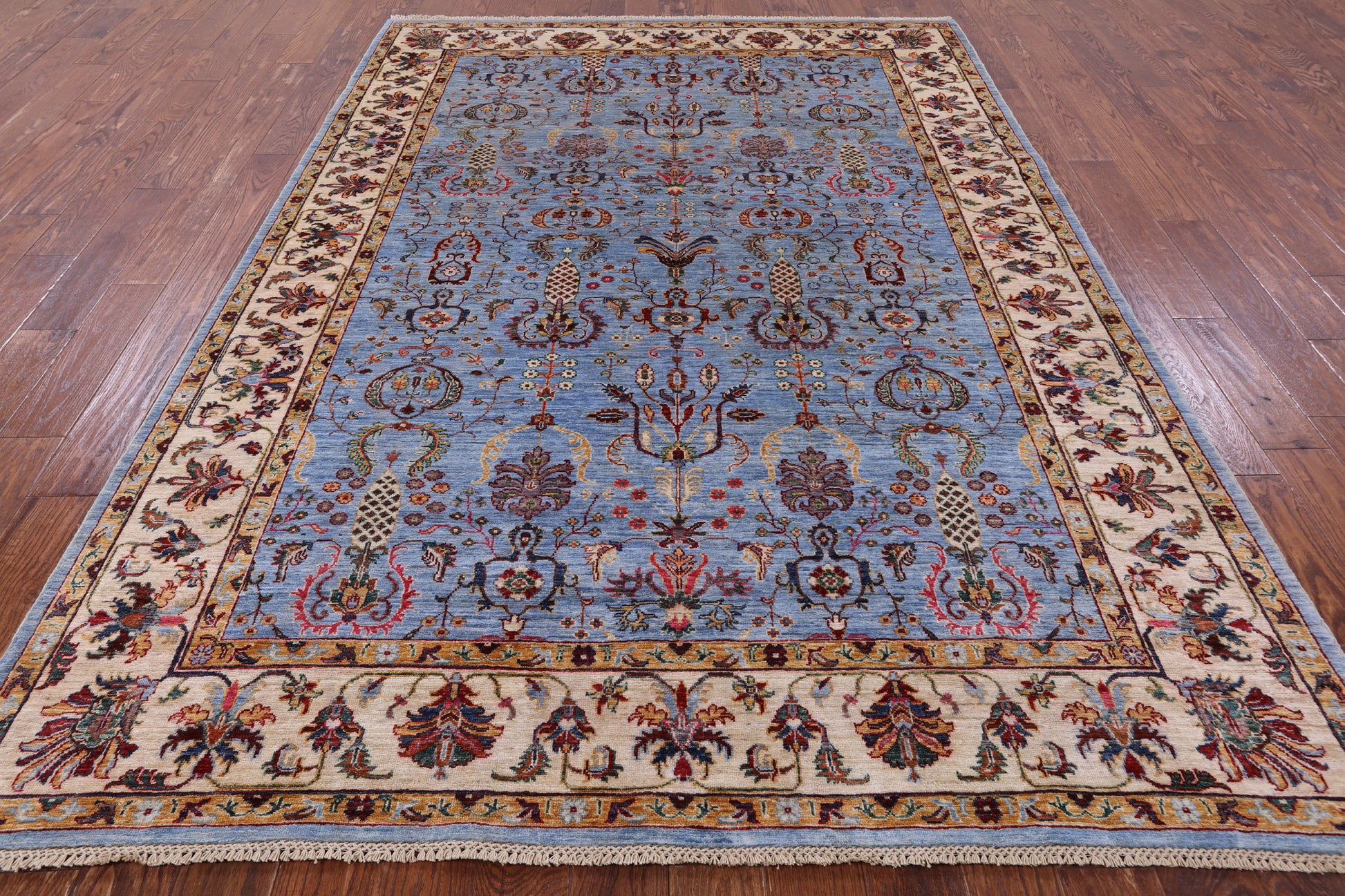 Blue Peshawar Hand Knotted Wool Rug - 6' 10" X 9' 10" - Golden Nile