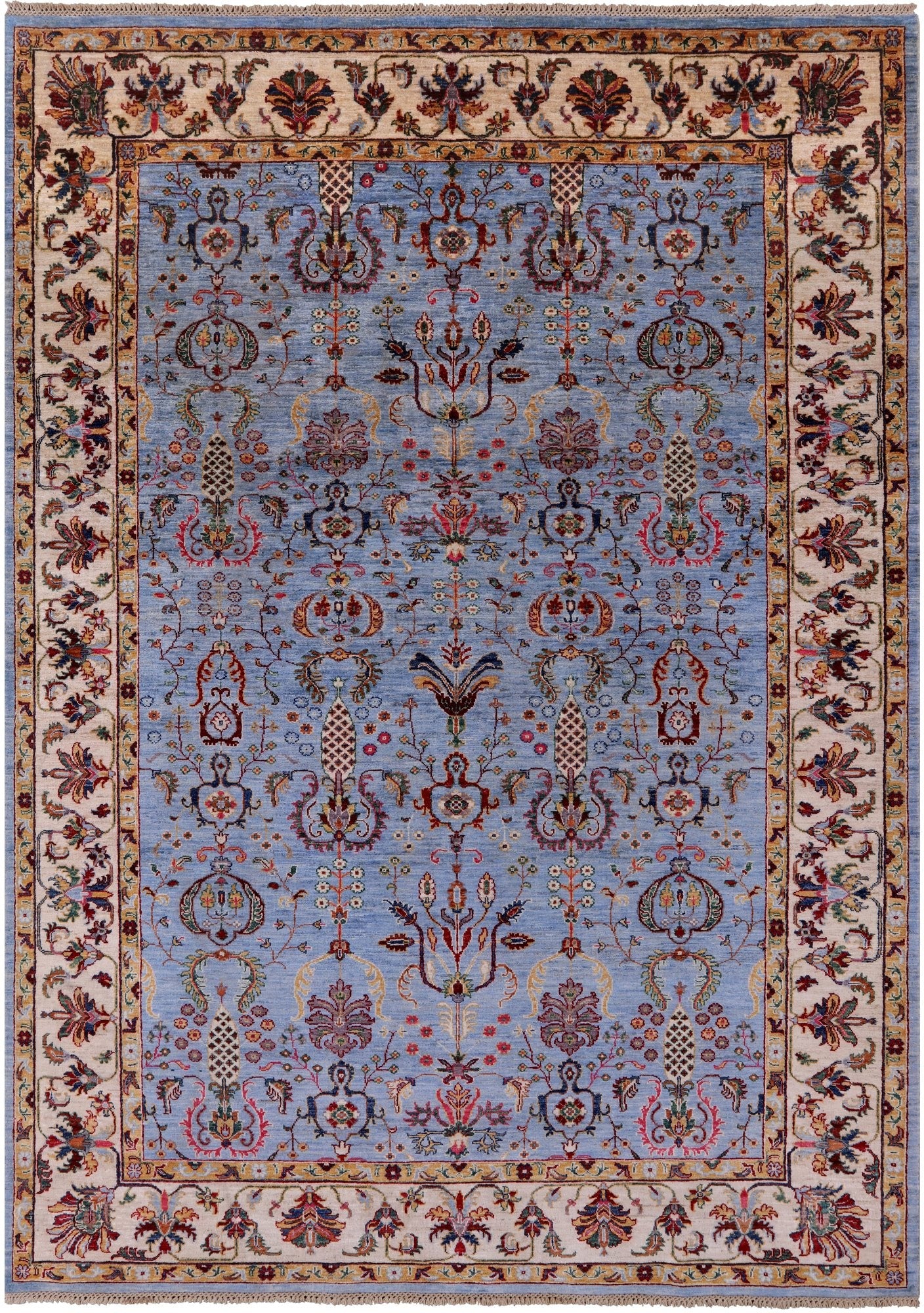 Blue Peshawar Hand Knotted Wool Rug - 6' 10" X 9' 10" - Golden Nile