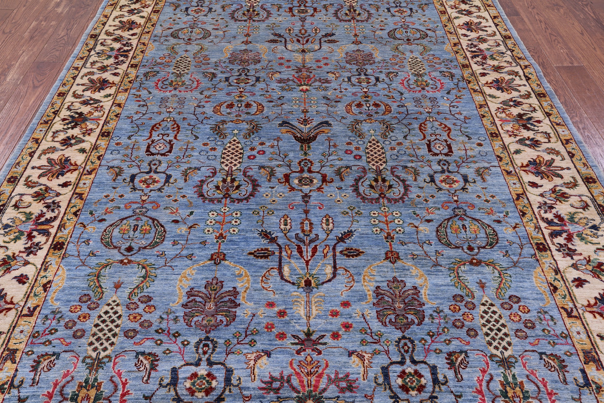 Blue Peshawar Hand Knotted Wool Rug - 6' 10" X 9' 10" - Golden Nile