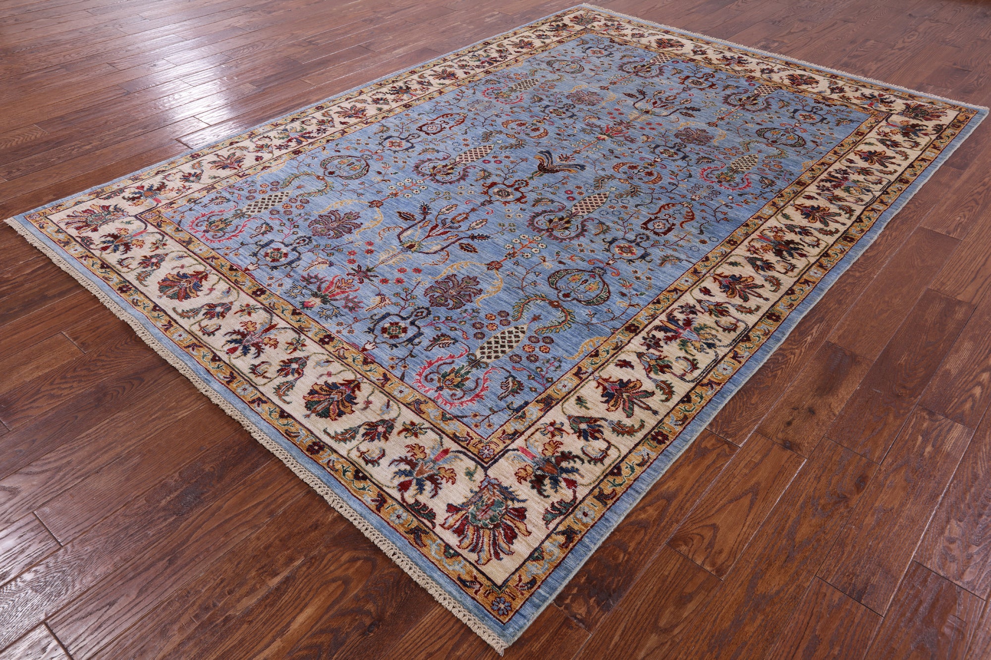 Blue Peshawar Hand Knotted Wool Rug - 6' 10" X 9' 10" - Golden Nile
