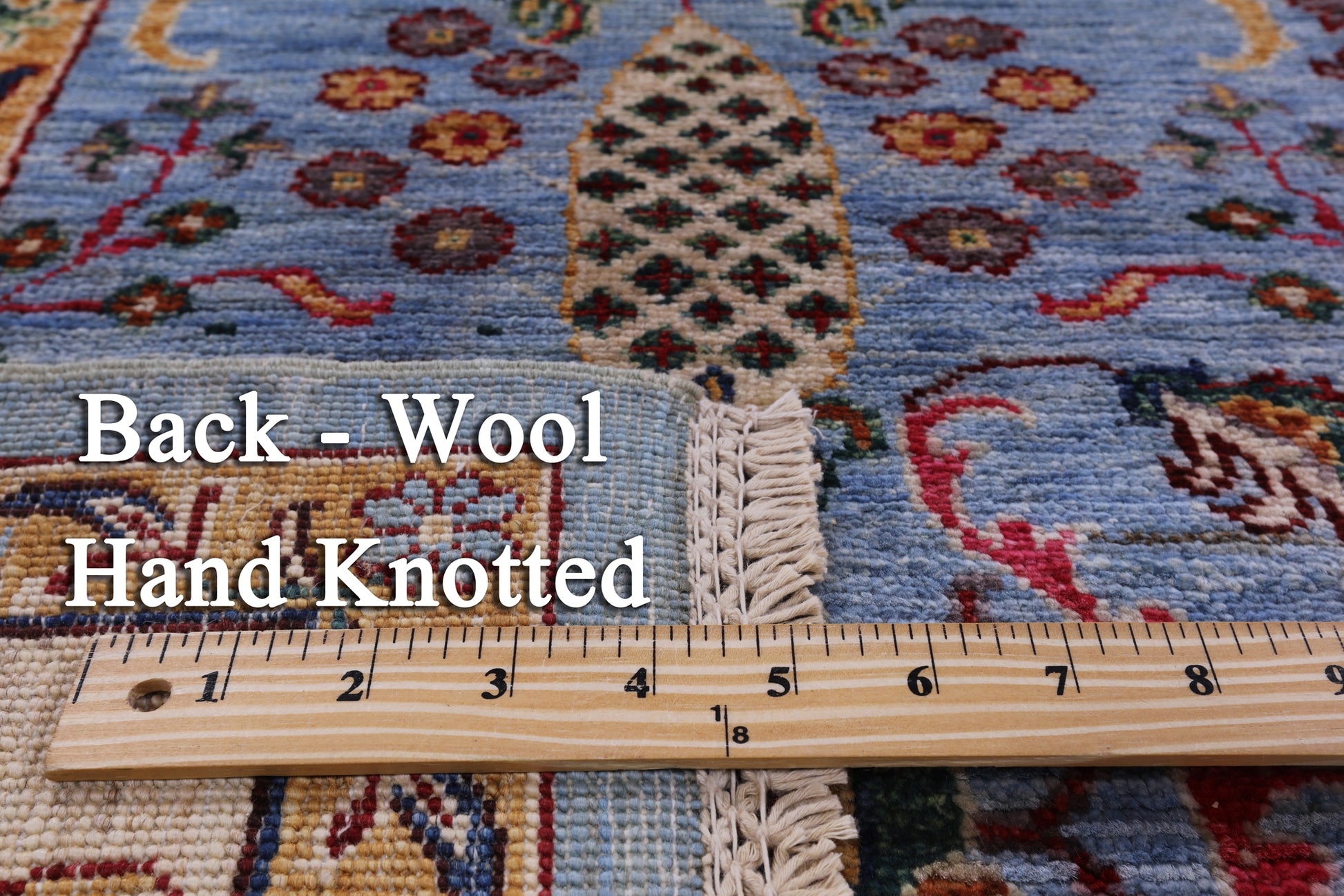 Blue Peshawar Hand Knotted Wool Rug - 6' 10" X 9' 10" - Golden Nile